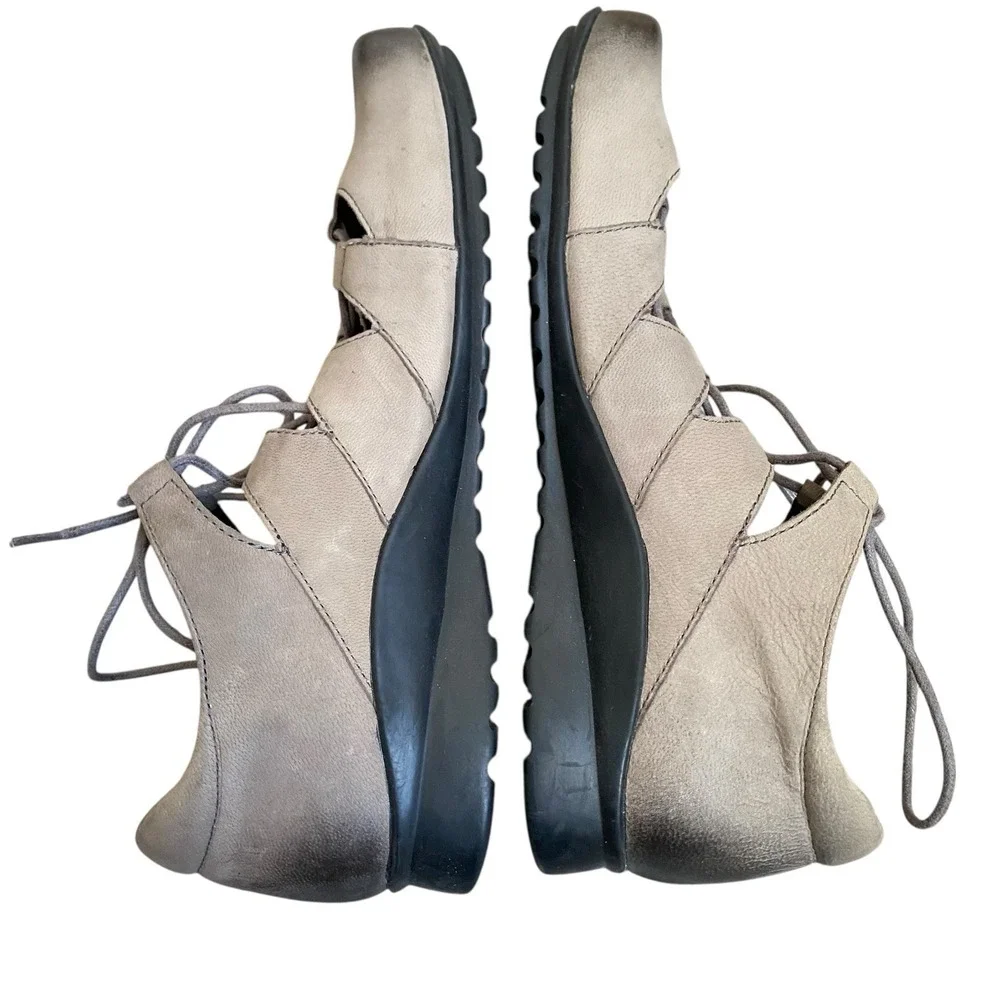 Aetrex Shoes Women 7.5 Gray Leather Flat Lace Up Retro Prairie Cottage Sienna